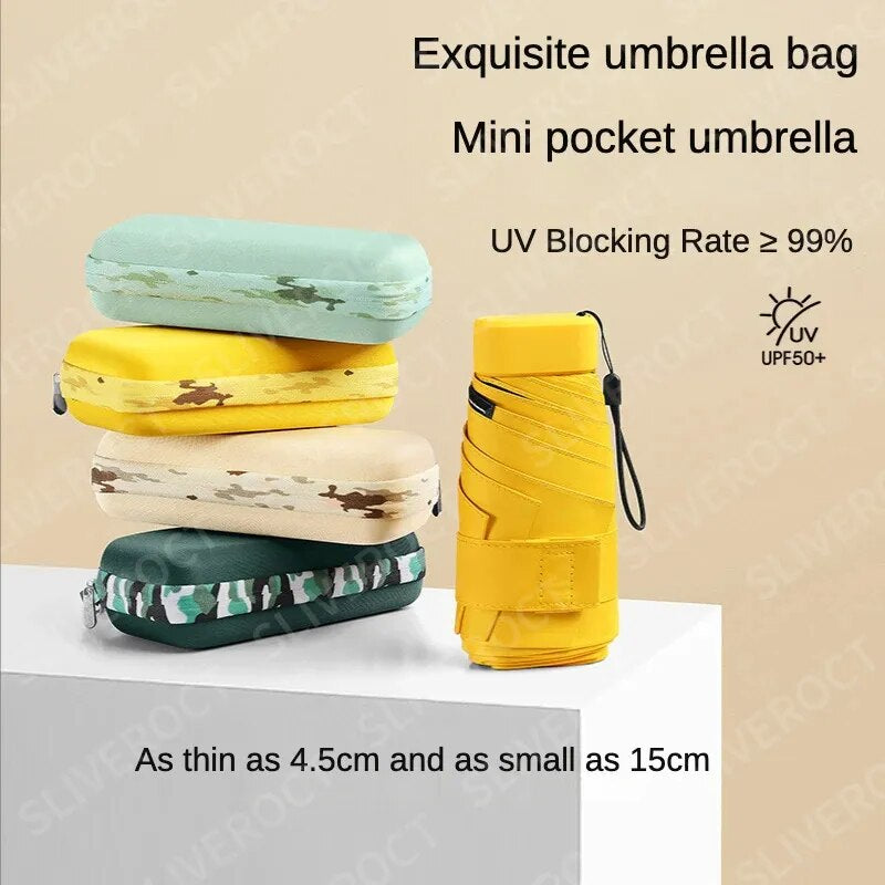 "Stay Stylishly Protected with our Mini Pocket Umbrella: Compact, Lightweight, and UV-Resistant for Women on-the-go! Includes Stylish Case Set!"